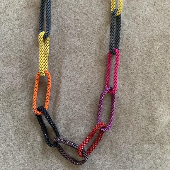 Multi-colored Mesh Chain Link Necklace - Picture 3 of 5